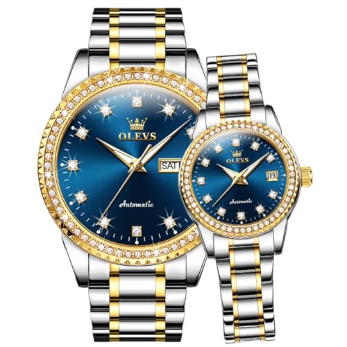 Image of OLEVS Couple Watch Men and Women His and Her Watches Set Analog Date Diamond Stainless Steel Waterproof Luminous Wrist Watch