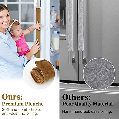 Image of Nuovoware Refrigerator Door Handle Covers Set of 4, Keep Kitchen Appliance Fridge Oven Microwave Dishwasher Clean,Antiskid Washable Decor Cloth,Keep Off Smudges Fingerprint Oil Stain, Light Brown