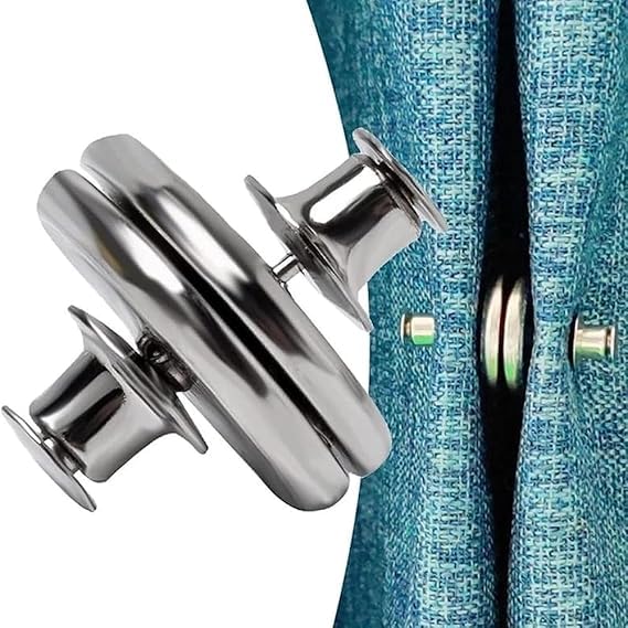 2 Pair Curtain Magnets Closure Button Clips, Silver, Metal, No-Drill SnapCurtain Magnets Closure Button, Metal Curtain Magnetic Holdback Button Drapery Magnetic Button.-image-35