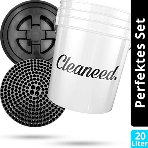 Preisvergleich Produktbild Cleaneed Premium Autowasch-Set: Wascheimer [20 Liter] + Dirt Guard (Schmutz-Filter) + Eimerverschluss Extra robust & langlebig - Perfekt auch als Hocker - Trennt Schmutz vom sauberen Wasser