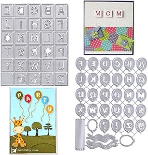VINFUTUR 2 Sets Alphabet Letter Dies Block & Balloon Pattern 26 Letters Cutting Dies for Card Making Metal Embossing Stencil Template for DIY Scrapbooking Paper Card Craft