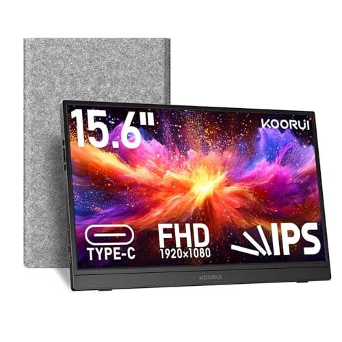 Image of KOORUI 15.6 inch Portable Monitor FHD 1080P IPS External Display, Second Screen for Travel and Office, USB-C HDMI Gaming Monitor with Kickstand & Speakers for Laptop PC