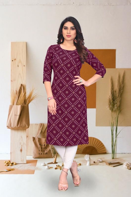Image of JAKHANA Women's Crepe Printed Casual Straight Calf Length Round Nick Kurta Pack of 4