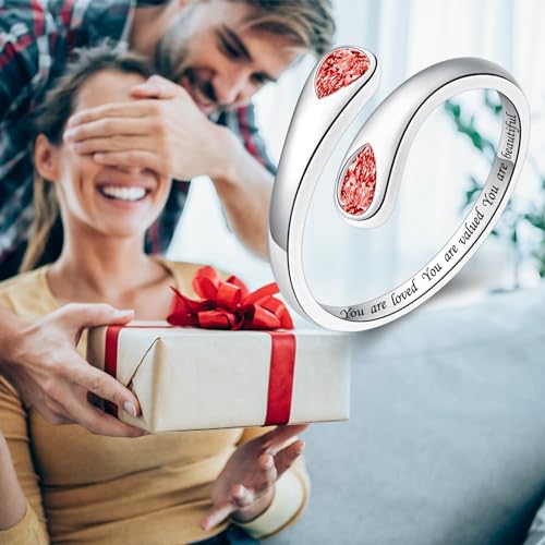 Thumb Rings for Women - 925 Sterling Silver Birthstone Open Teardrop Encouragement Adjustable Ring Women Gifts for Teens Mom Birthday Mother's Day St Patricks Day3