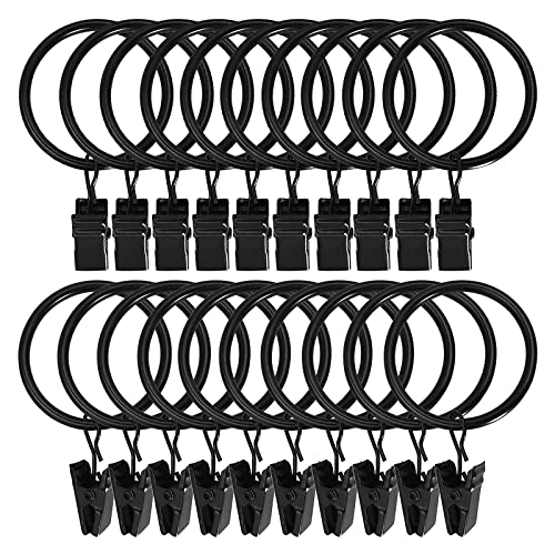 20pcs Anneaux de Rideaux avec Pinces 45mm ID Pinces à Rideaux en Métal Rideau Clips Crochet Clips de Rideaux pour Maison Salle de Bain Chambre à Coucher(Noir) Cover