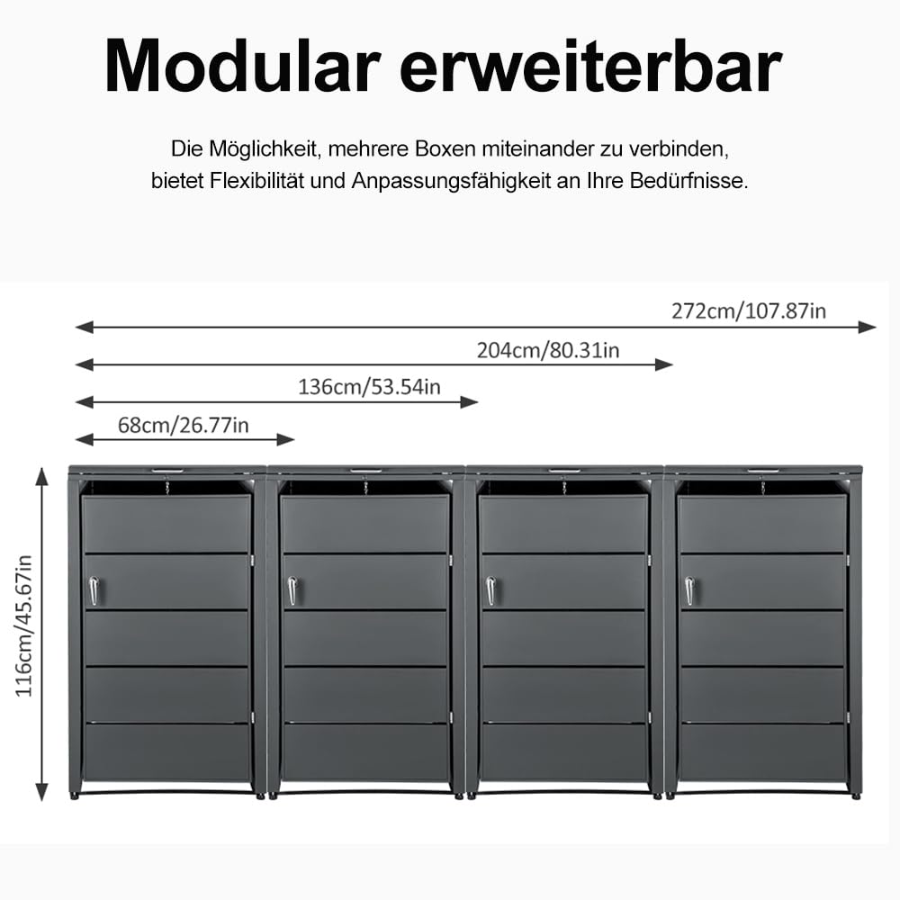 3er Mülltonnenbox für 240L Tonnen Müllcontainer für 3 Mülltonnenverkleidung mit Verschließbare Klappe abschließbar wetterfest Müllbox Tonnenhaus Abfallbox Abfallbehälter Gerätebox für Garten Einfahrt
