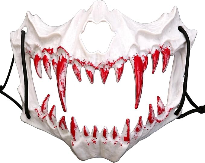 GGEROU Halloween Mask Resin Mask Half Face Skull Scary Mask Cosplay Decorative,Japanese Half Mask Scary Horror Skeleton Animal Skull Mask Costume for Role Play Decorative Novelty Party Props