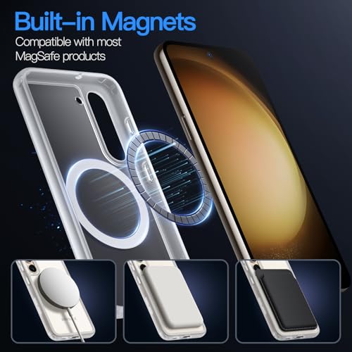 Image of JETech Magnetic Cover Case for Samsung Galaxy S23 5G 6.1-Inch, Compatible with MagSafe, Translucent Matte Back Shockproof Phone Cover (Frosted Clear)