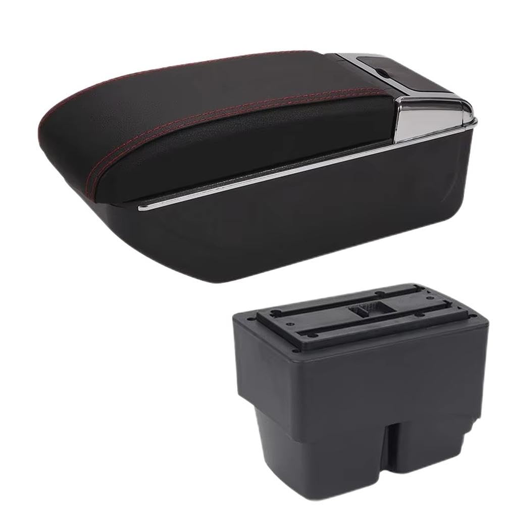 FSOZDBBPL For Ford Fiesta 2010-2018 Car Armrest Box Retrofit Parts Center Storage Box Car Armrest Arm Interior Parts(D1 Black red No USB)