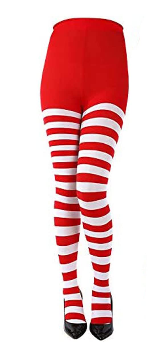 Labreeze Women's Red/White Elf Santa’s Helper Miss Santa Stripy Tights Christmas Xmas Novelty Party Fancy Dress ()
