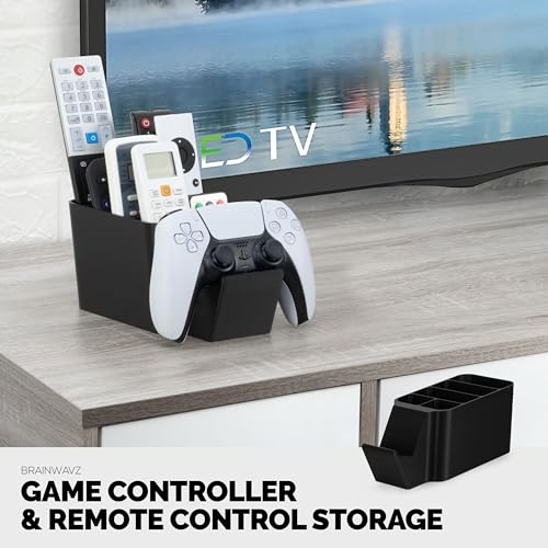 Image of BRAINWAVZ Game Controller, Remote Control Holder & Pen Organizer, Ideal for Side Tables & Desktops (For 3 to 5 Remotes, 1 Game Controller, Pens & Stationery)