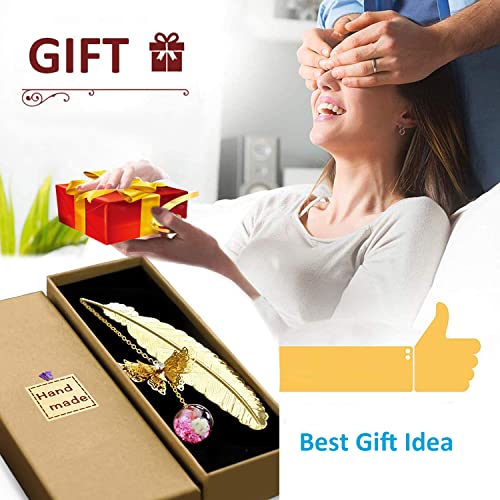 Vintage-Style Metal Feather Bookmark with Butterfly Charm Mothers Day Teacher Appreciation Gifts Christmas Stocking Stuffers for Women Girls Mom Lady Readers Book Lovers - Image 7