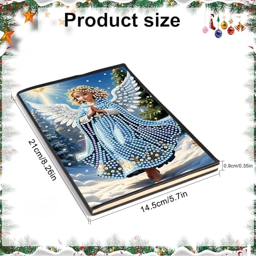 Image of 5D Diamond Painting Notebook Kits Christmas Journal Blue Angel Special Shaped Diamond Kits Leather Cover Dairy Plain Sketchbook Crystal Gems Art Christmas Dairy Book for Office Study Writing 21x14.5CM