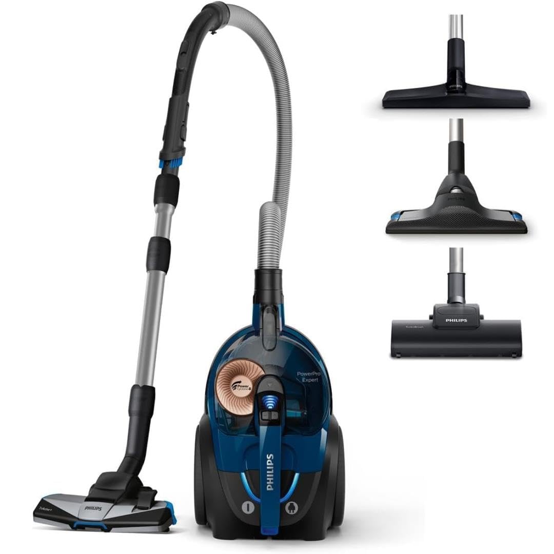 Philips PowerPro Expert Aspirapolvere Senza Sacco, Motore Potente da 900W, Filtro HEPA Allergy Lock, TriActive+ per Pavimenti e Tappeti, Blu (FC9745/09)