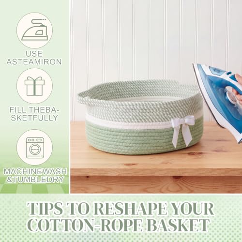 Image of Colingmill 1 Set Woven Basket for Gift Empty with Cellophane Wrap Set 14 x 10 x 5.5 Inch, Medium Decorative Gift Basket Empty to Fill, Cotton Rope Storage Box Decor (Sage Green White)