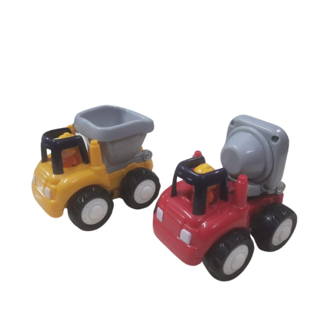 Mayatra's Pack of 2 Huile Unbreakable Friction Cement Mixer & Dumper Truck Automobile Engineering Set (Cement Mixer & Dumper Truck Machine)