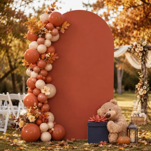 Image of MLMC 7.2FT Terracotta Arch Backdrop Cover Spandex Backdrop Stand Cover | Wedding Arch Backdrop Cover Stretchy Round Top Chiara Arch Stand Cover for Wedding Birthday Baby Shower Decoration 7.2x4FT