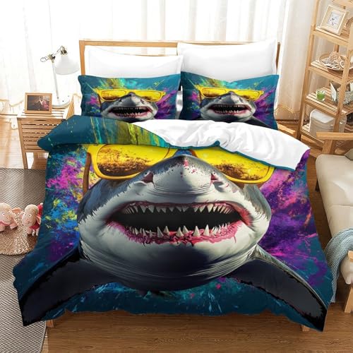 Housse de couette requin 3D déco chambre ado pop Super King