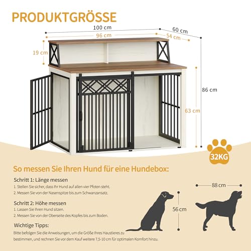 Hzuaneri-Hundekaefig-Moebel-mit-Lagerregal-Dreituerige-Hundebox-fuer-Zuhause-Indoor-Kennel-mit-Scheunentuer-Beistelltisch-Geeignet-fuer-MittlereGrosse-Hunde-100-x-60-x-86-cm-Weiss-Braun-DFC87414B - Sparfuchs24.io - Preisvergleich & Top Angebote Online