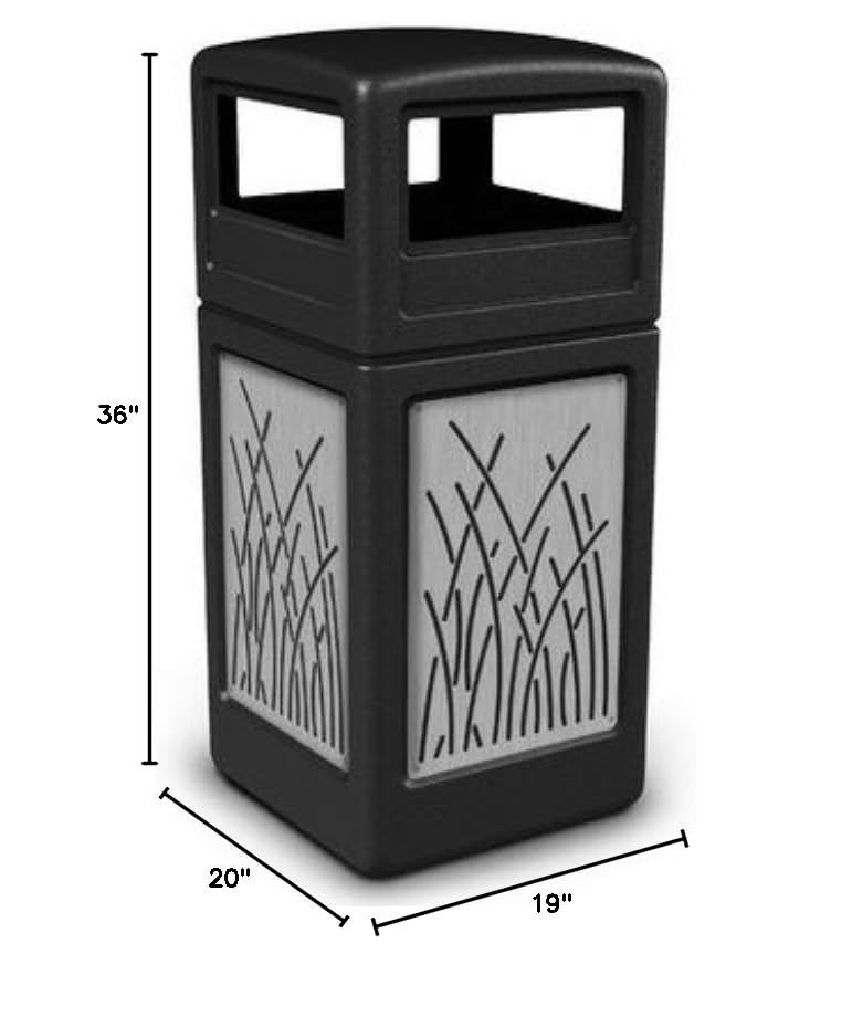 Commercial Zone Precision Series 42 Gallon Waste Containers with Dome Lid and Stainless Steel Panels Reeds Design Color: Black