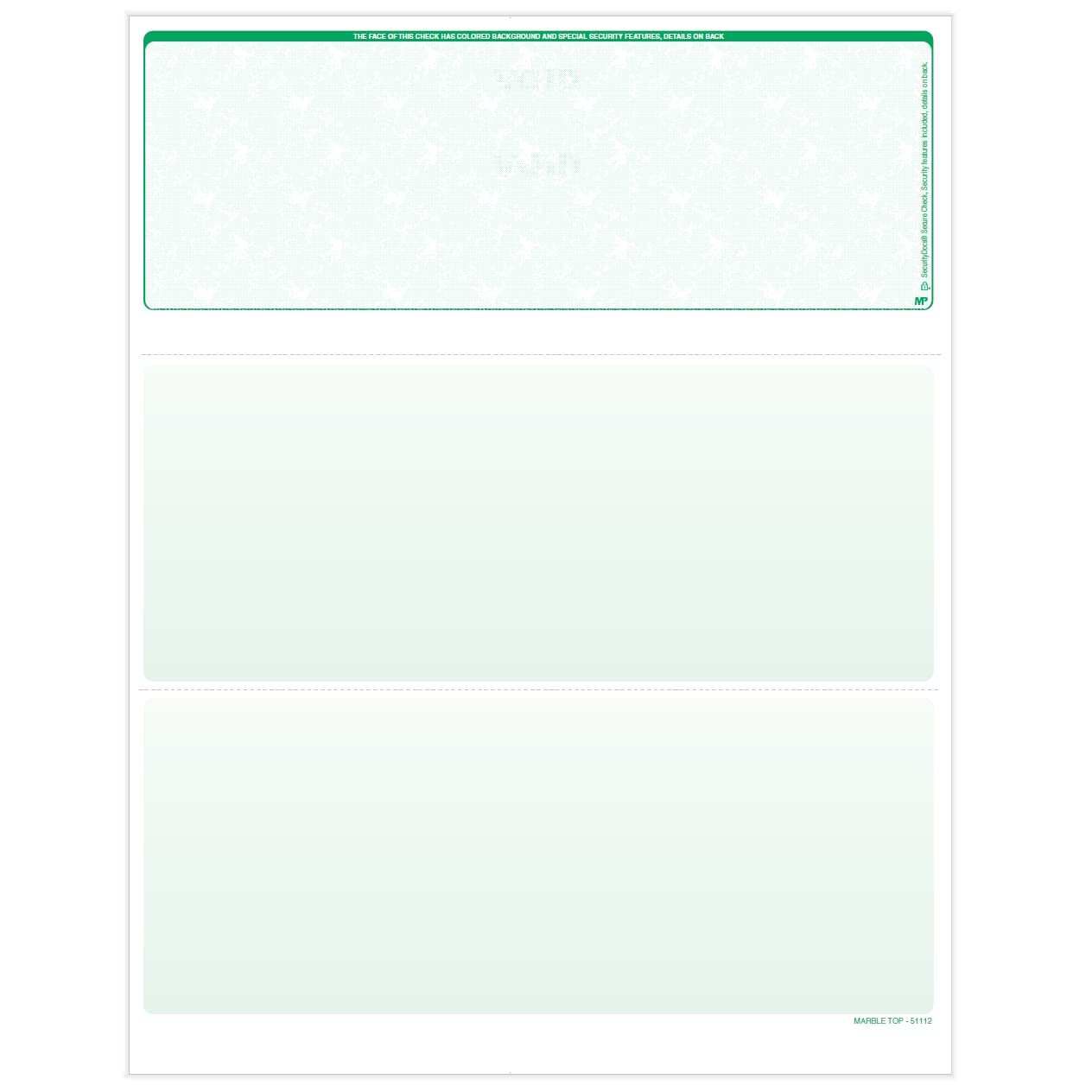 Amazon.com : 500 Blank Green Marble Laser Check Stock -Check On Top Format  Computer Check Paper -1 Check Per Sheet, 8.5x11 24 lb, 500 Sheets  (51112-500) : Office Products