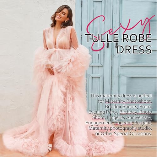 Image of BATHGOWN Sexy Illusion Long Lingerie Tulle Robe Nightgown Bathrobe Sleepwear Bridal Robe Wedding Scarf