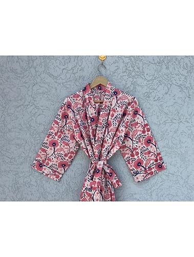 Image of Hand block print Cotton Kimono bikini cover up,Indian Hand block print Cotton Bath Robe,Swim Wear,Nighrwere Dressing Gown