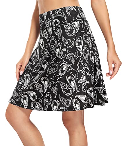 Fulbelle Pleated Tennis Skirts For Women,High Waisted Tennis Golf 20" Knee Length Athletic Skorts Skirts With Pockeys Teen Girls Summer Elastic Banded Drawstring Skater Skirt Black-White Medium #TOP13