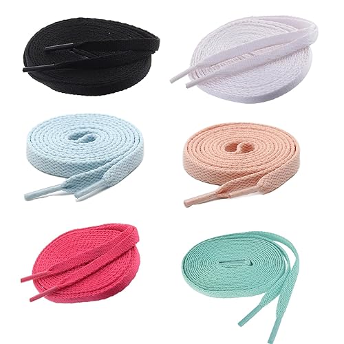 Image of SHOESHINE Fine Quality Shoe Laces for Sport Shoes and Sneakers - 6 Pairs Shoelaces (1 Pair of each color) flat laces for Men shoes and women shoes