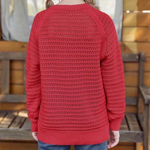 Girl's Hollow Knitted Sweater, Round Neck Long Sleeved Design, Campus Casual Versatile Sweater3