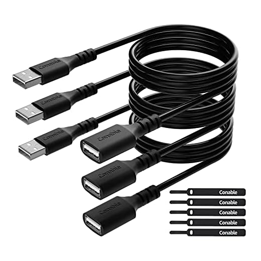 3 Pack USB Extension Cable 6 FT, USB 2.0 Type A Male to Female Extender Cord Adapter, Compatible with Printer, Keyboard, Mouse, Flash Drive, Hard Drive, Controller, Black Cable with 5 Cable Ties