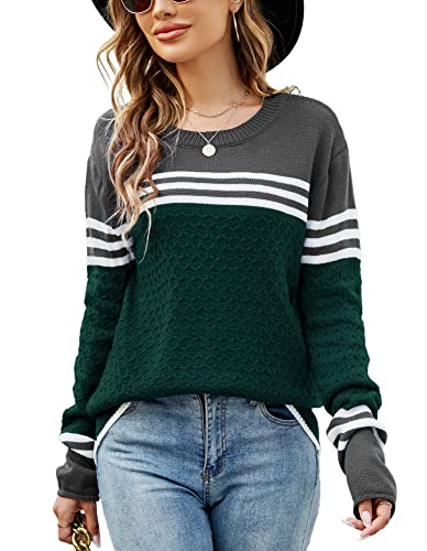 Image of Women's Long Sleeve Cute Stripe Patchwork Knitted Pullover Sweater