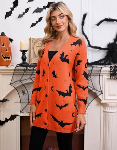 Womens Halloween Long Sleeve Open Front Cardigan Casual Loose Cute Heart Knit Cardigans