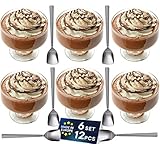 GLASIA Set of 6 Glass Ice Cream Bowls and 6 Stainless Steel Spoons | Small Dessert Cups for Parfait...