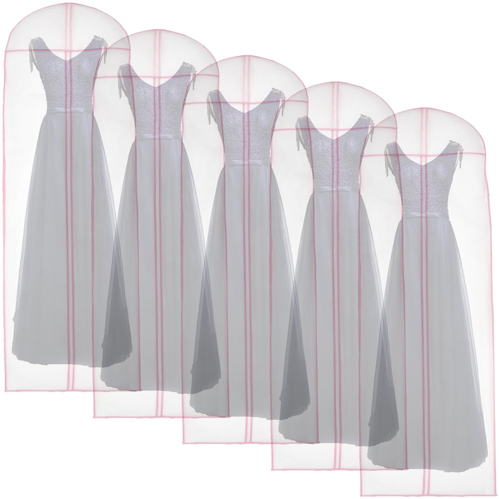 5pcs 180cm Wedding Dress Bag with Zipper Breathable Clear Garment Bags Dustproof Long Dress Bags Covers Non-woven Bridal Dress Cover Bag Full Length Travel Covers for Dance Costumes Suits