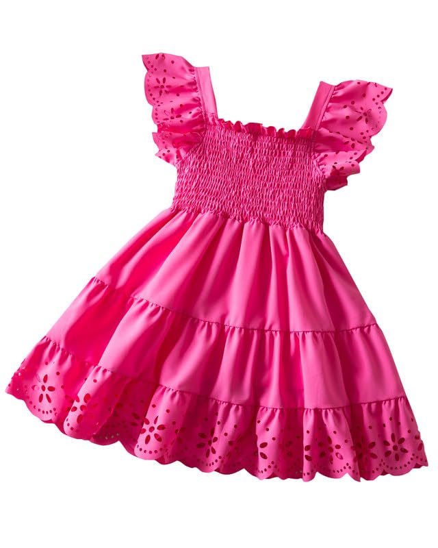 JiAmy Vestidos de niña con volantes mangas de color sólido vestido de fiesta de las niñas vestidos de empalme en niveles para 1-6 años, rojo, rosa, 2-3 años