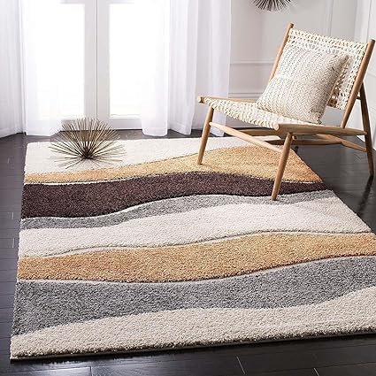 Image of Shaggy Rug for Bedroom Living Room 3X5 FEET Fluffy Plush Area Carpet with Non Slip Backing, Modern Cozy Floor Rug for Home Decor and Comfort (Coffee /Brown /Silver)