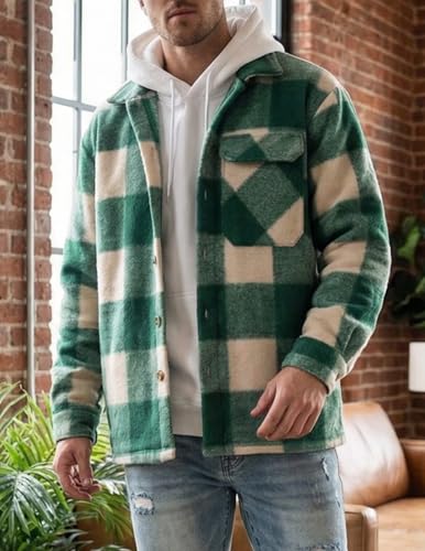 Image of ZAFUL Men's Shacket Aztec Print Shirt Jacket Flannel Button Up Turndown Collar Overshirt Chest Pocket Button Flap Thick Shirt
