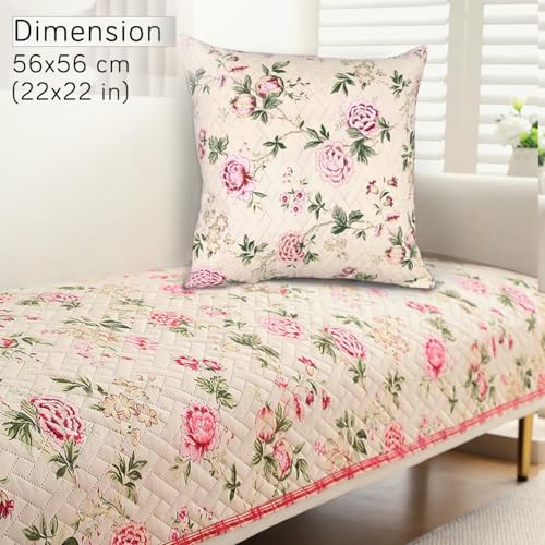 Image of HOKIPO Printed Cushion Cover 22x22 in, Beige Peonies