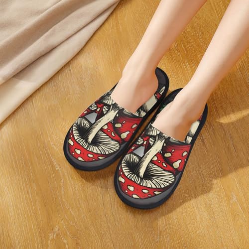 Red Mushrooms Print House Slippers For Women And Men,Soft Slippers With Memory Foam,Non-Slip Indoor Home Shoes4