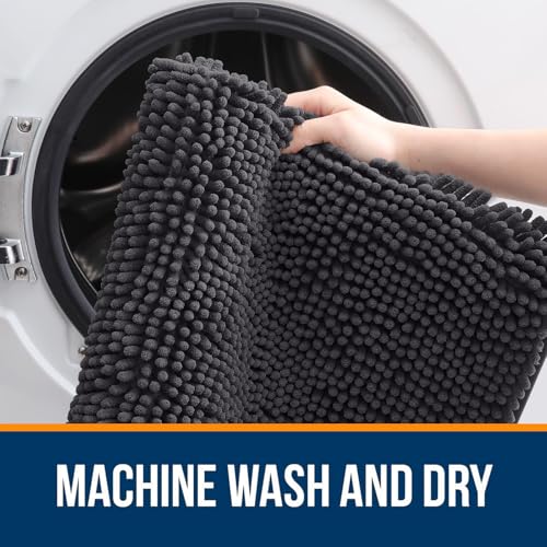 Image of OLANLY Bathroom Rugs Sets 2 Piece, Soft Absorbent Chenille Bath Mats and U-Shaped Contour Toilet Rug, Non-Slip, Machine Washable Bath Carpet, Home Decor Accessories(36 inchx24 inch+24 inchx20 inch, Dark Grey)