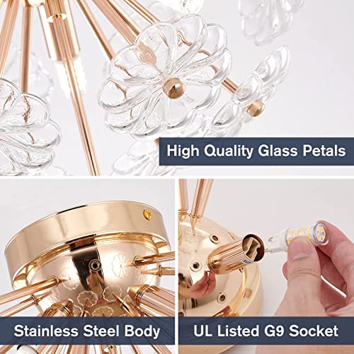 Cm Mzy Sputnik Flush Mount Ceiling Light, Gold Metal Flower Ceiling Light Fixtures, 3-Light Farmhouse Close To Ceiling Lamp Fixture For Bedroom Closet Kitchen Living Room Hallway thumb #3