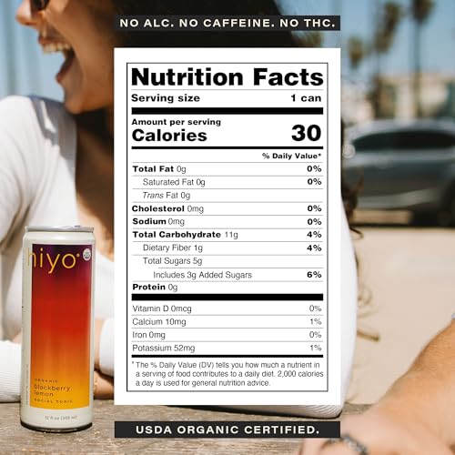 Image of Hiyo Organic Social Tonic - Blackberry Lemon, 12 Pack - N.A. Functional Seltzer, Sparkling Water Crafted with Organic Adaptogens, Nootropics & Botanicals