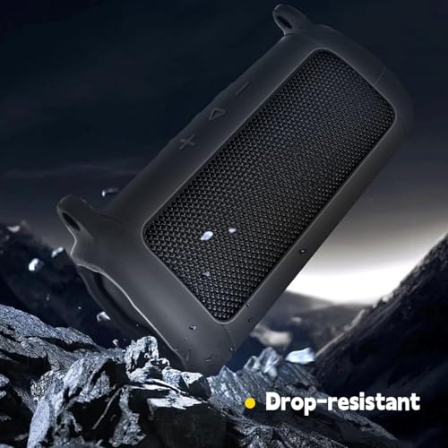 Image of M.G.R.J Portable Carrying Silicone Case Cover for Flip 7 Wireless Portable Bluetooth Speaker with Shoulder Strap and Carabiner (Black)