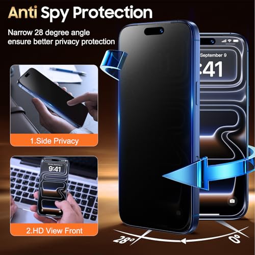 Image of UniqueMe for iPhone 17 Pro Matte Privacy Screen Protector - 6.3 inch | 2 Pack,Anti-Spy,Smooth Matte Finish,9H+ Tempered Glass,Anti-Glare, Anti-Fingerprint, Bubble Free, Easy to Install