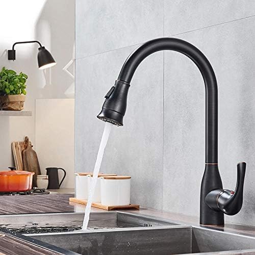 Grúa de Cocina de Agua H/c de Mezcladora de un Solo Mango con Aspersores Desplegables Bidireccionales de Extracción Negra, LVFXQRXO