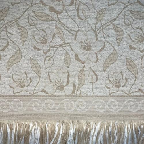 Manta Decorativa para Sofá, Floral Bege, 150 Alt x 180m Lag, com Franjas - 100% Algodão