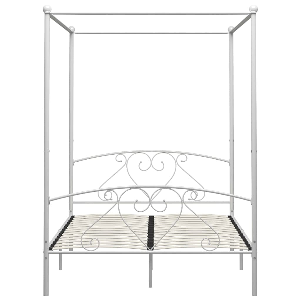 vidaXL Himmelbett Bett Bettgestell Doppelbett Metallbett Bettrahmen Lattenrost Schlafzimmerbett Schlafzimmermöbel Ehebett Weiß 140x200cm