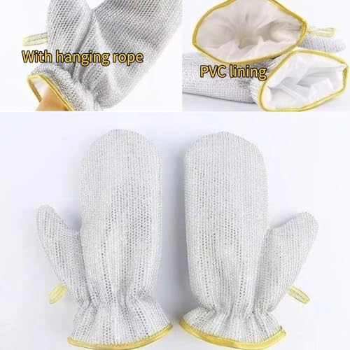 Dishwashing Gloves Stainless Steel Wire Cleaning Gloves with PVC Lining & Hanging Strap for Housework Kitchen (Medium) (3 gloves (individual pieces))