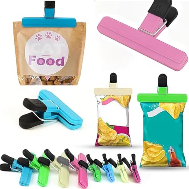 Chip Clips, 8Pack Large Chip Bag Clips, Heavy Duty, Sturdy Upgrade Wide Open Bag Clips for Food Storage with Air Tight Seal Grip, Assorted Sizes Food Bag Clips for Kitchen Snacks
